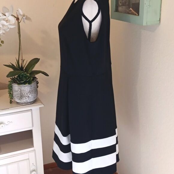 Calvin Klein Black and White A-Line Midi Dress - Picture 6 of 16